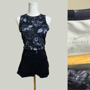 NIKE Tank Women Size Small Black Gray Epic Lux Running Tank Crop Floral Print